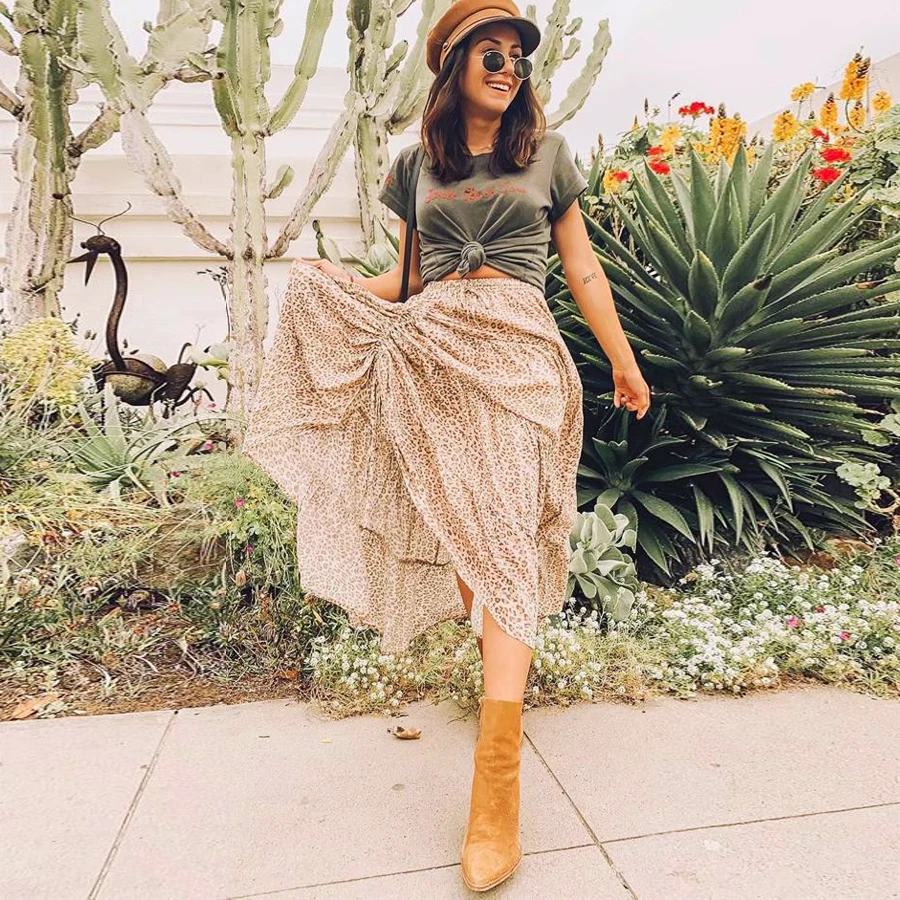 TEELYNN длинная юбка в стиле бохо вискоза гепард принт летние юбки эластичная талия