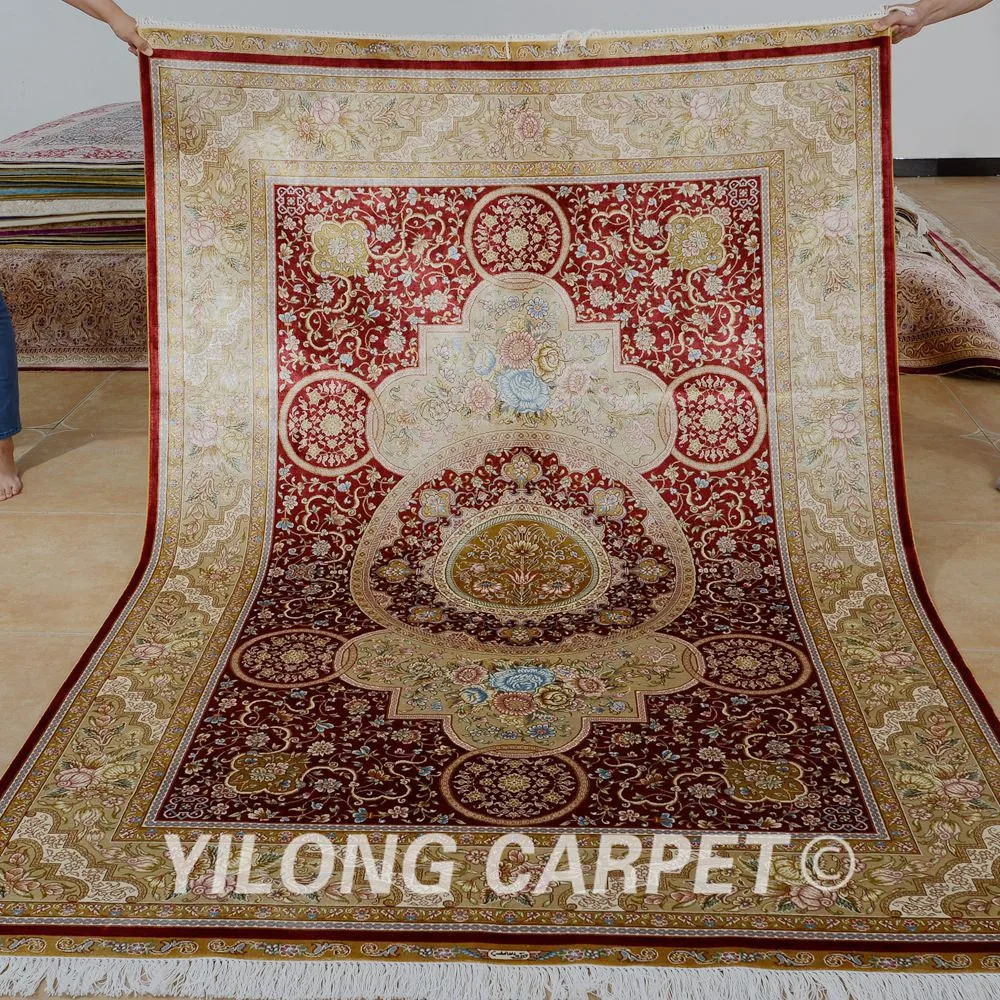 Yilong 5 'x 7 5' персидский шелковый ковер красный vantage ручной УЗЕЛКОВЫЙ кашмирский (1120)|hand knotted rug|rugged ruggedrugs red |