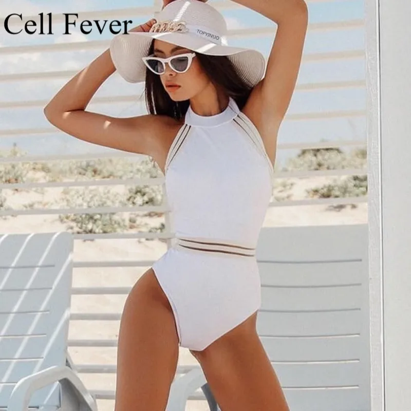 2019 Sexy One Piece Swimsuit Women White Patchwork Bathing Suit Vintage Monokini Bodysuit Swimwear Swimming Beachwear | Спорт и