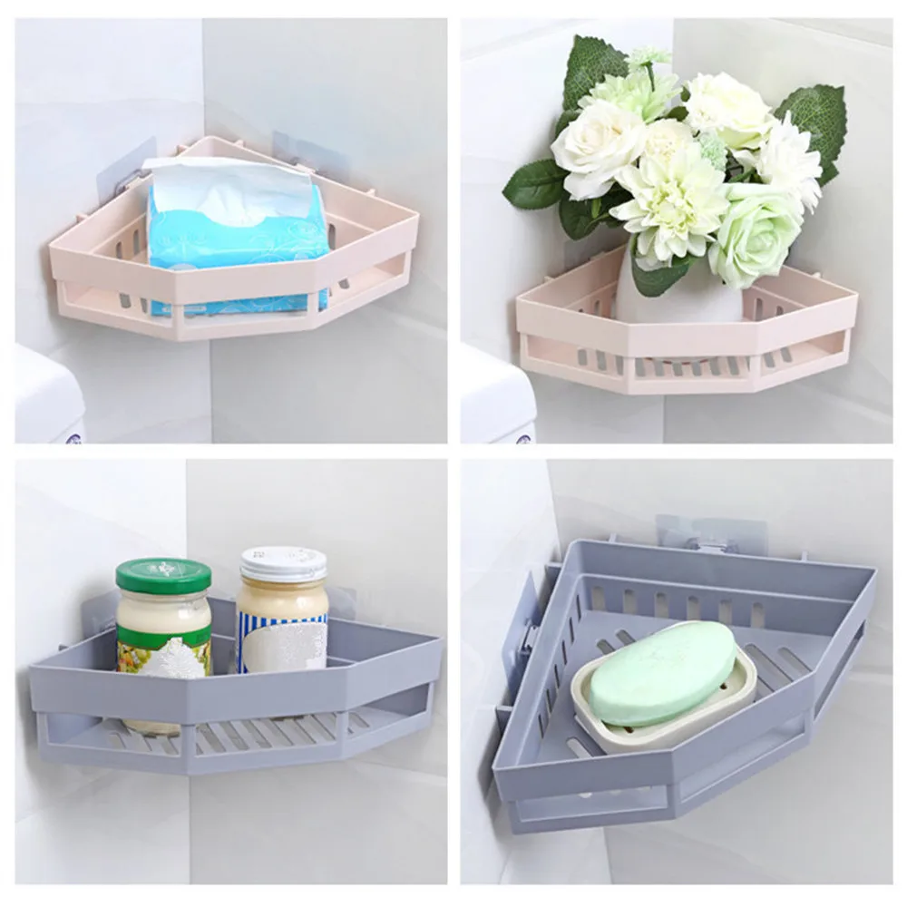 

Organizer Shower Shelf Bathroom Basket Holder Bathroom Accessories 1pc Traceless Plastic Bathroom Kitchen Storage Rack #763