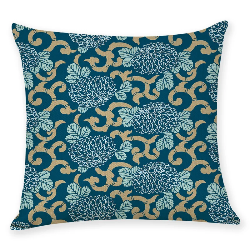 Наволочка из хлопка и льна с принтом в японском стиле|Наволочки| |