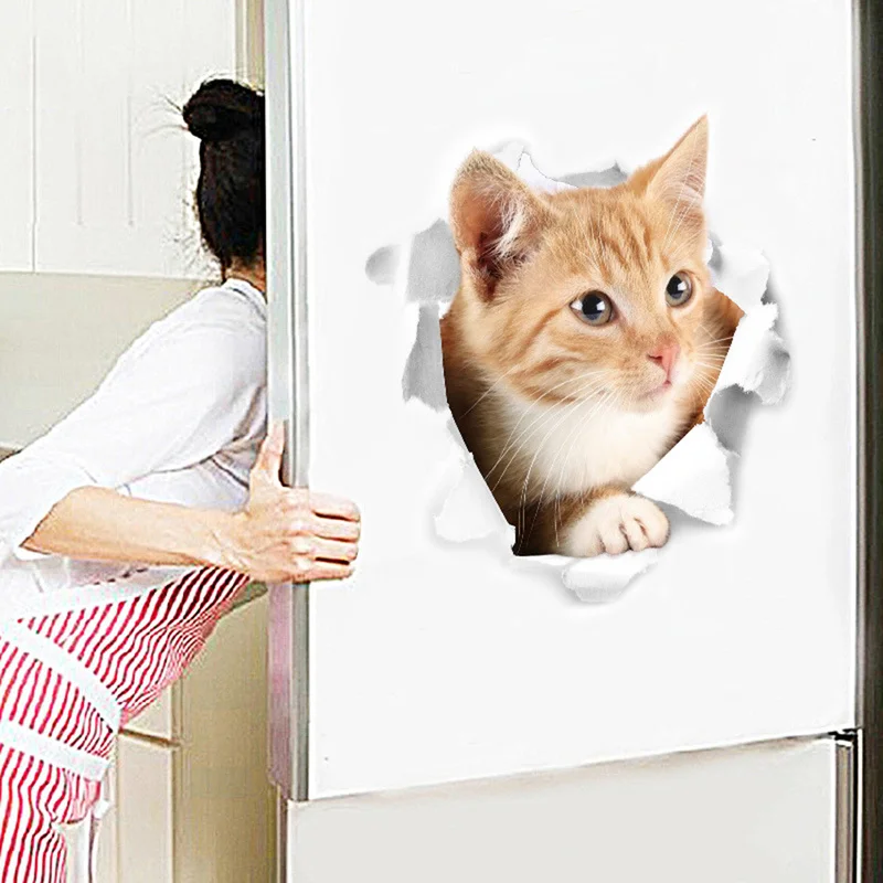 3D наклейки с животными из мультфильмов на сиденье для унитаза милые кошки ПВХ