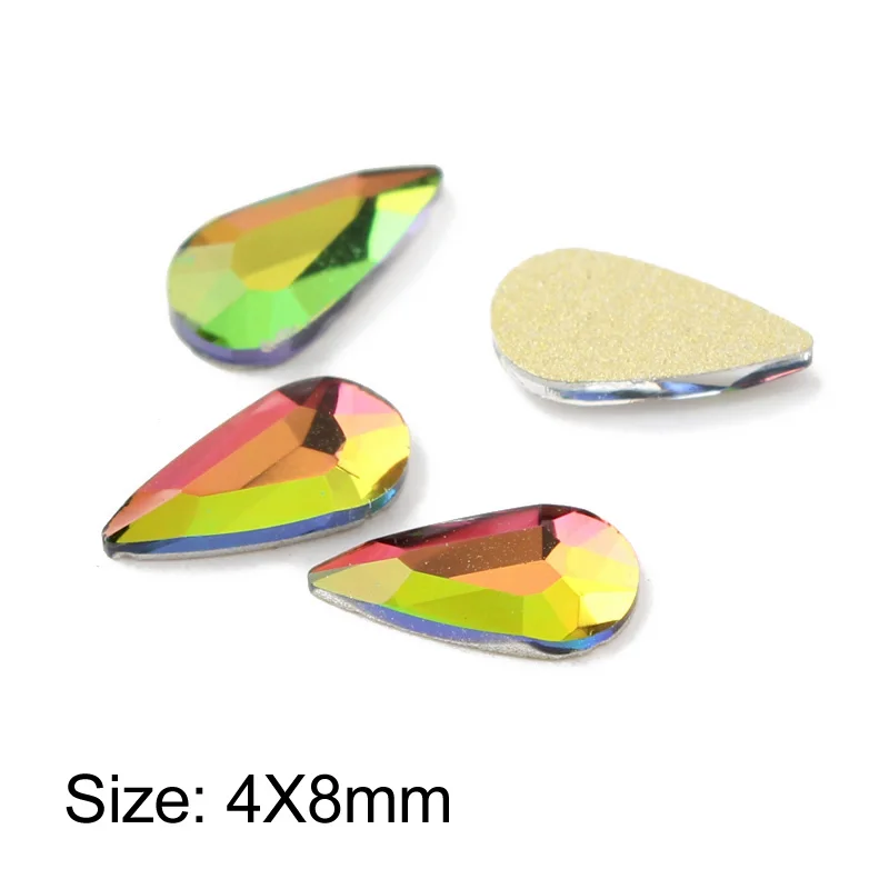 Water drop 4X8mm Горячая Распродажа, 3D Стразы для дизайна ногтей, радужные необычные стеклянные хрустальные камни для рукоделия, художественное оформление ногтей - Цвет: Water drop 4X8mm