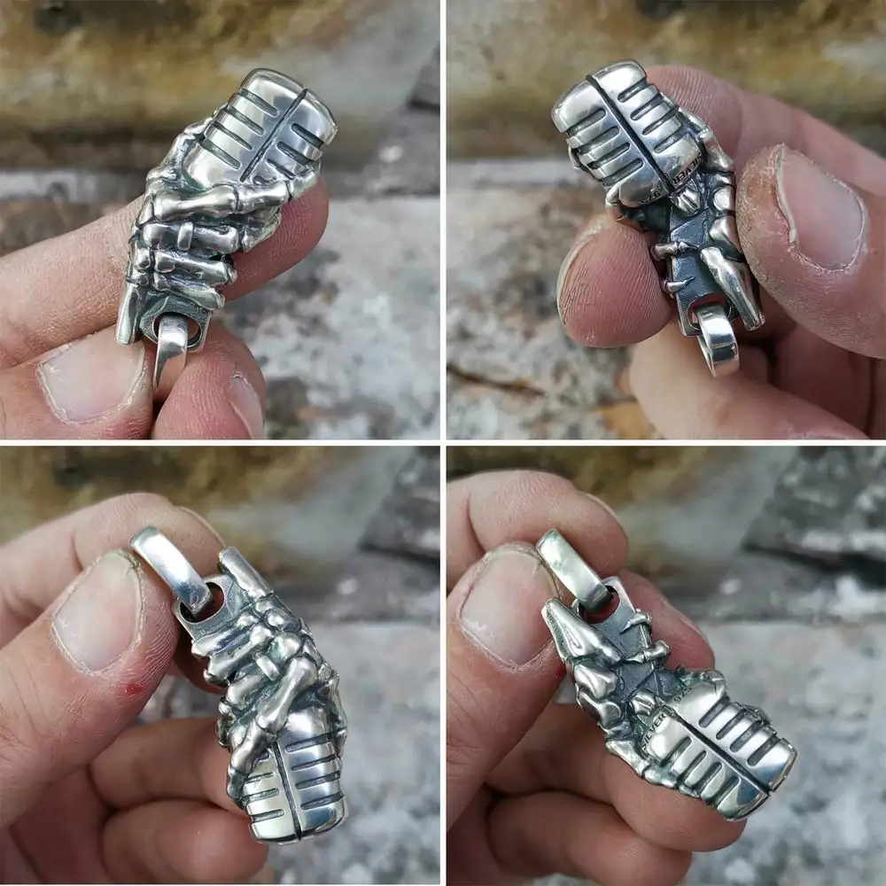 Искусственный серебристый микрофон с изображением черепа|Подвески| |