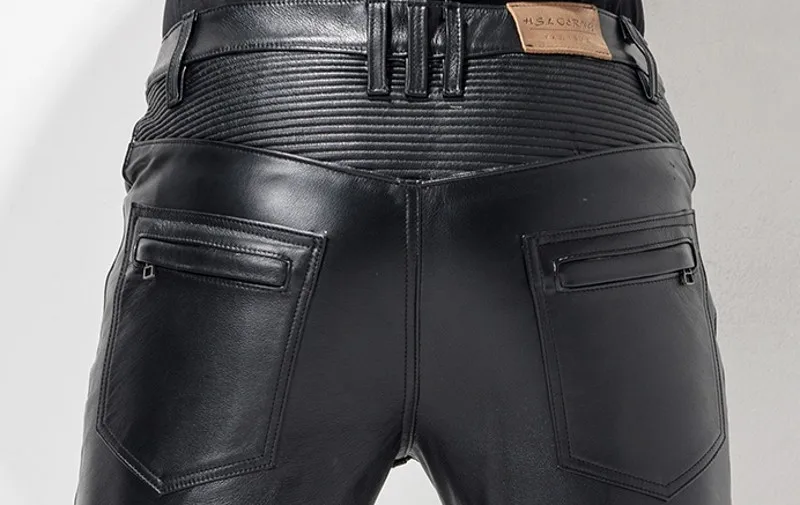 Windproof Thicken Winter New Mens Slim Pants Genuine Leather Cow Male Fashion Zipper High Quality Brand Pants Plus Size 36