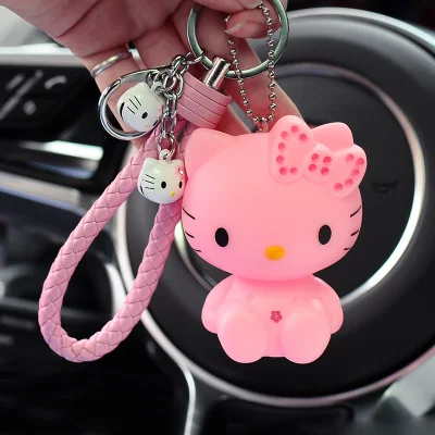 Милый мультяшный брелок hello kitty из кроличьего меха с помпонами, помпонами, брелок для женщин с кожаным ремешком, металлическое кольцо для ключей, цепочка для автомобильных сумок, брелок D35A - Цвет: 5