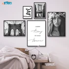 Плакат в скандинавском стиле с изображением Нью-Йорка, Картина на холсте, черно-белая картина для гостиной, цитата, Бруклин, мост декоративный