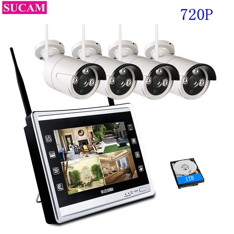 SUCAM 4CH 720 P FULL HD Открытый Беспроводной NVR комплект wifi CCTV система P2P 11 дюймов монитор