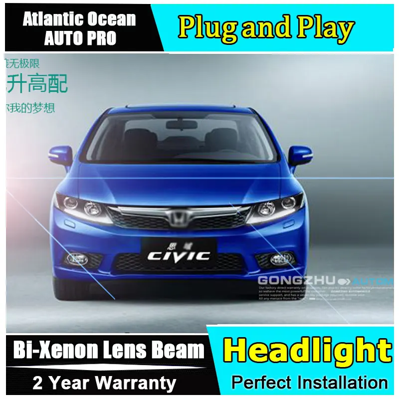 Новая фара автомобиля Стайлинг для Honda Civic фары парковка 2011- для Honda Civic Bi-xenon двойной объектив HID комплект led drl