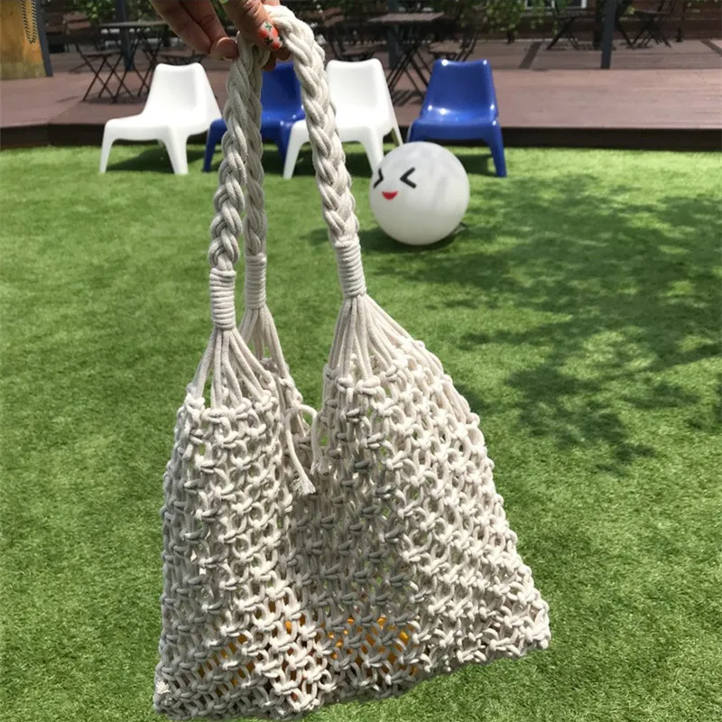 Популярная Женская тканая сумка ручной работы сетчатая плетеная Плетеная