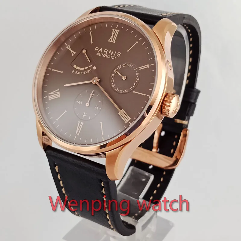Наручные часы W2574 Parnis 41 мм кофейные черные розовые золотые с циферблатом Asia st1780