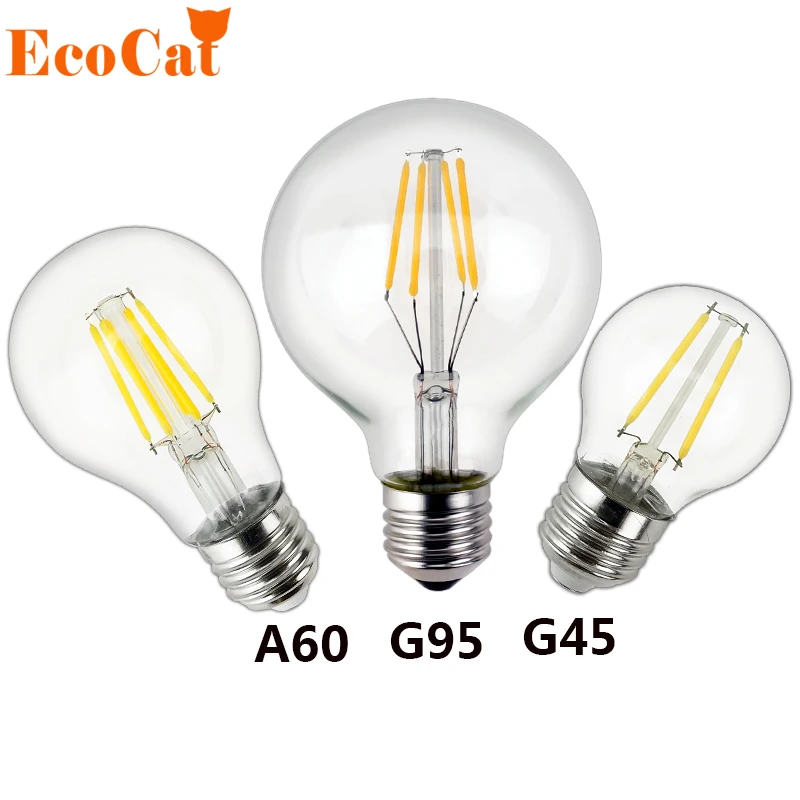Светодиодная лампа Эдисона E27 220V A60 G45 G80 G95 240V антикварная ретро винтажная 2W 4W 6W 8W