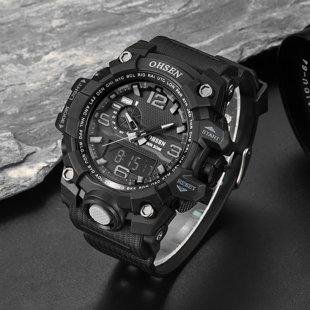 OHSEN брендовые цифровые часы relojes para hombre мужские часы Кварцевые Relogio Masculino военные спортивные мужские повседневные наручные часы