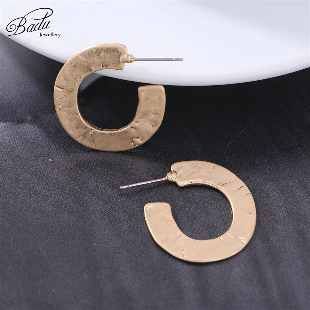 Badu Round Stud Earring Golden Alloy Circle Korean Style Women Earrings 2018 Fashion Jewelry Gift for Girls Dropshipping | Украшения и
