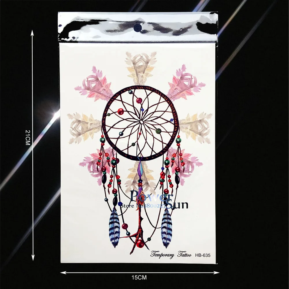 Большой Средства ухода за кожей Татуировки Рукава Arm Henna Ловец снов Pattern Временные