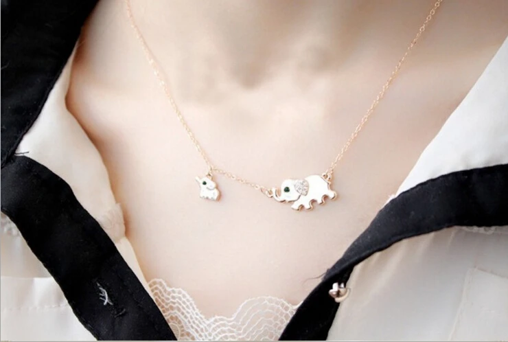 Очаровательное милое ожерелье с подвеской в виде слона из хрусталя семейная
