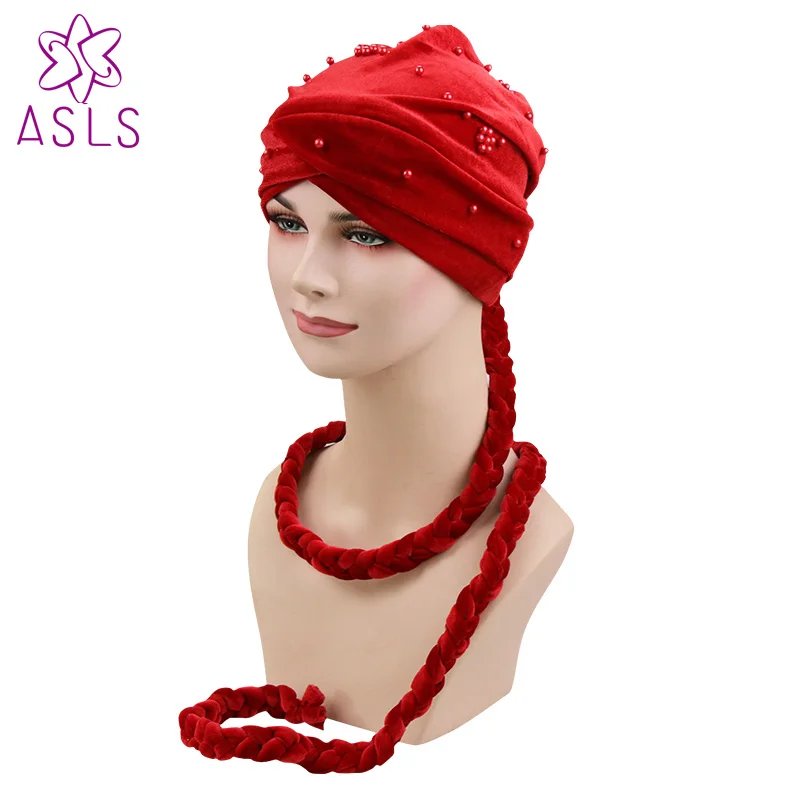 Женская бархатная бандана цветная хлопковая в мусульманском стиле с бусинами