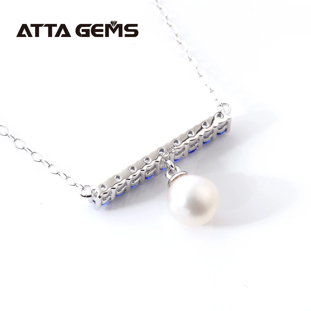 Голубой сапфир Серебряный кулон для женщин натуральный жемчуг создан сапфировое