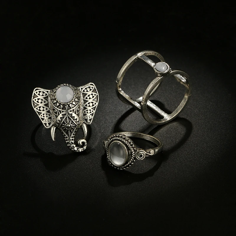 3 шт./компл. винтажные кольца с вырезами в виде слона серебряного цвета 6337 |