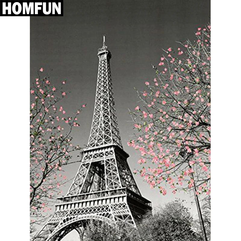 Алмазная 5D Вышивка HOMFUN A03838 картина Эйфелева башня с полными квадратными/круглыми