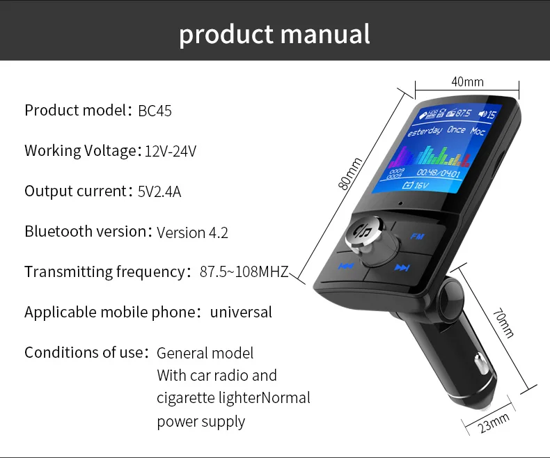 YASOKRO Bluetooth fm-передатчик автомобильный аудио mp3-плеер беспроводной fm-модулятор Handsfree Bluetooth автомобильный комплект двойной USB Автомобильное зарядное устройство