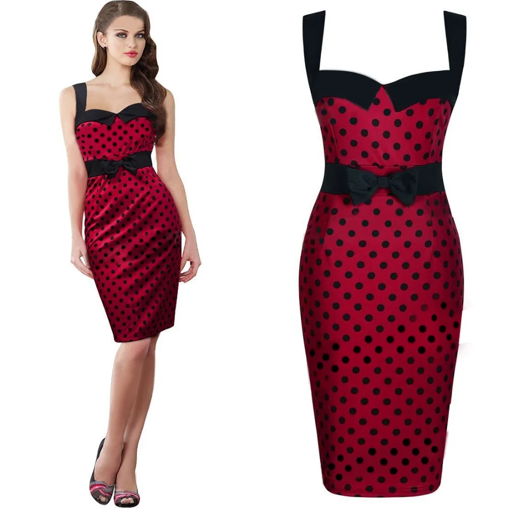 Красное платье в горошек на бретелях-спагетти без бретелек с открытой спиной