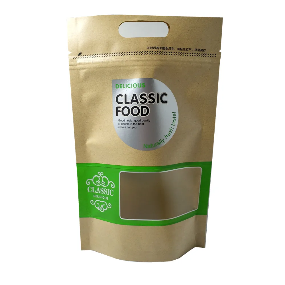 Green 300 шт 15x25 см Doypack крафт-бумага пластиковая застежка молния Блокировка окна упаковка сумка с ручкой самозапечатывающийся закуска к чаю продуктовые пакеты со струнным замком - Цвет: Green