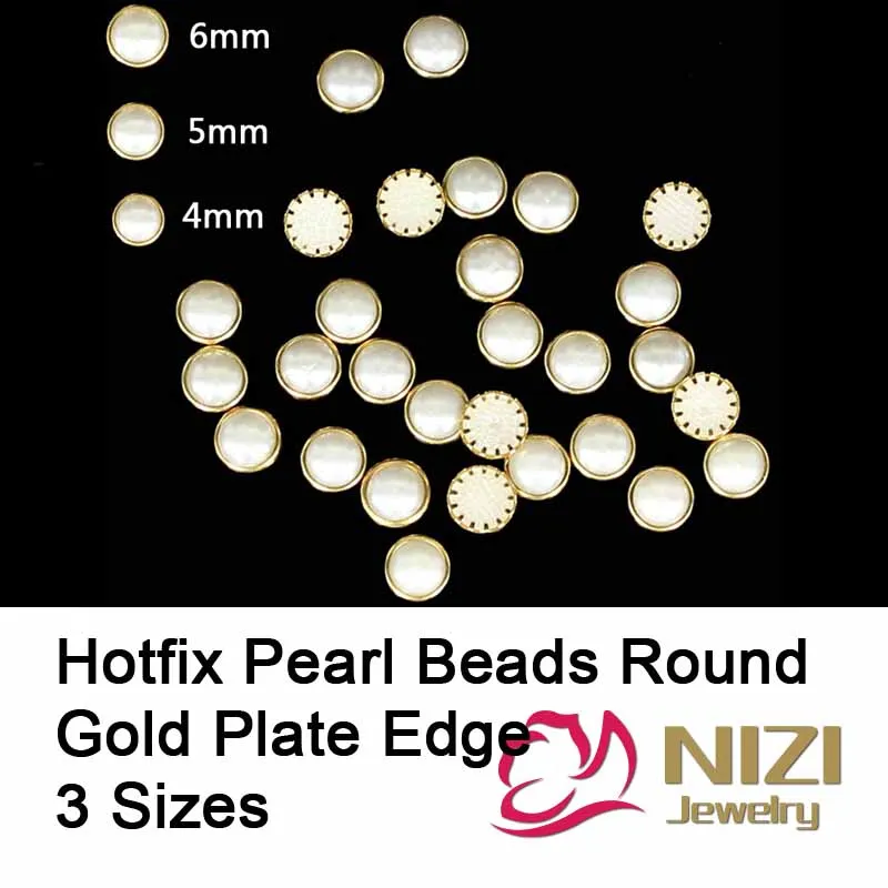 

Fashion Hoxtfix Pearl Beads For DIY Decoration 4mm 5mm 6mm Round Shape Gold Plate Verge Flatback Cabochon Resin Pearl Beads