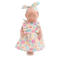 doll clothes 6 colors print dress hair band fit 43 cm baby dolls and 18 inch girl dolls clothing accessories f521 f526