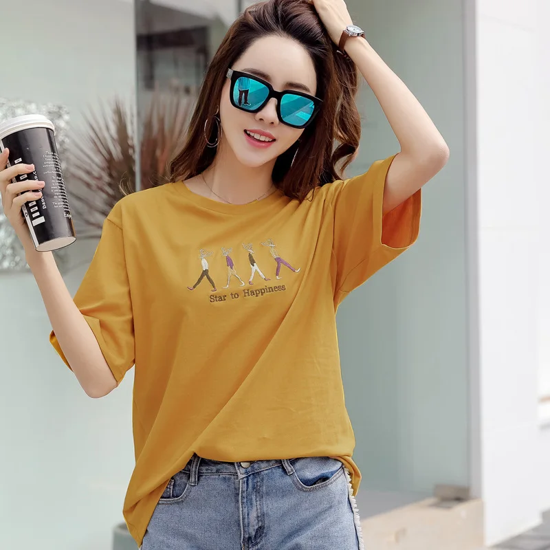 

Plus Size Summer T Shirt Women Top Short Sleeve Female T-Shirt Embroidery Cotton Camisetas Verano Mujer 2020 Casual Tshirt Tee