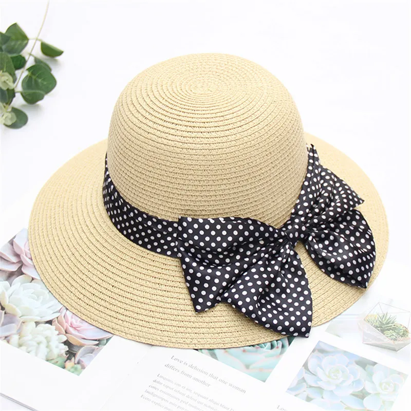 Летняя женская шляпа от солнца маленькие свежие идеи соломенная с бантом