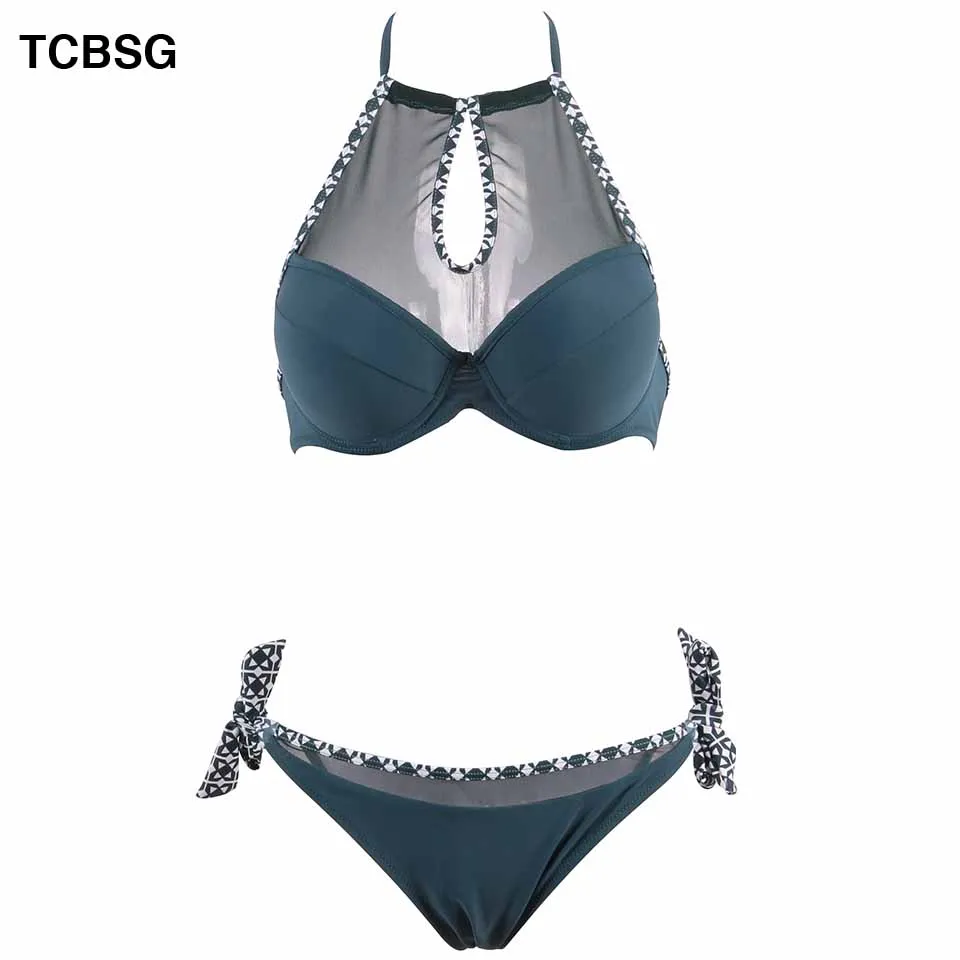 Пикантный женский бикини TCBSG однотонный купальник с лямкой на шее клетчатый