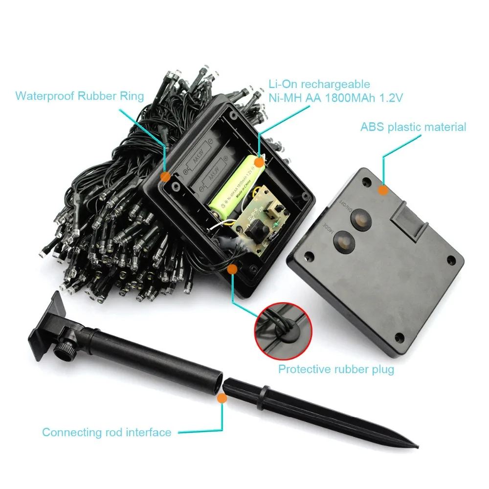 Открытый солнечный светильник строка 100LED8 режим голой для рождественской