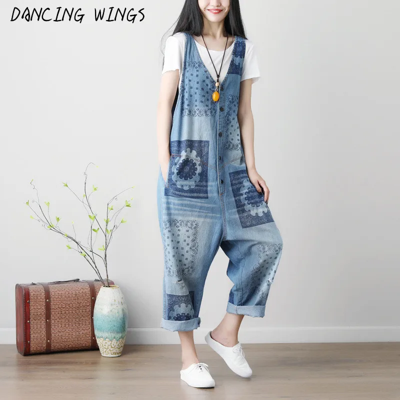 Комбинезон женский джинсовый без рукавов Свободный Повседневный комбинезон на