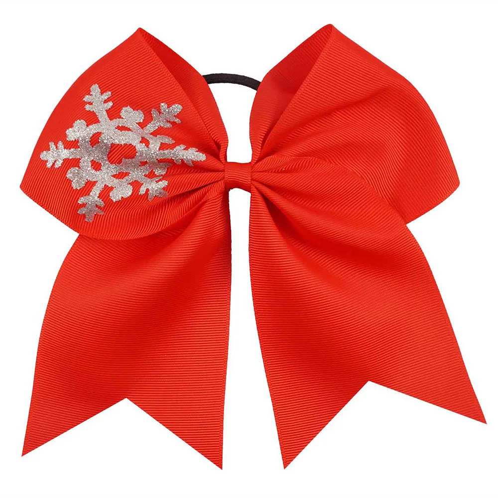 7 дюймов с принтом Bling Snow Cheer банты рождественские однотонные красные зеленые банты для волос с эластичным конским хвостом для девочек DIY аксессуары для волос