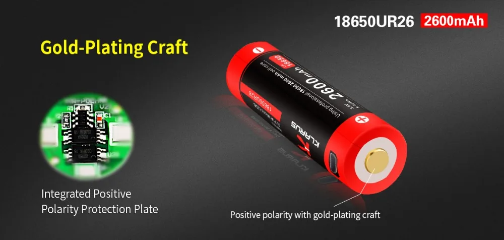2 шт KLARUS 18650 18650UR26 USB литий-ионная батарея с Micro-USB зарядка 2600 mAh аккумуляторная батарея
