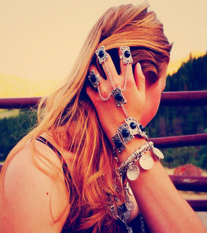 Панк Серебряная Монета браслет регулируемый ручной работы Цветочные boho