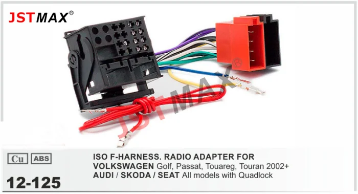 JSTMAX автомобильный DVD Радио стерео ISO кабель-Адаптер для VOLKSWAGEN/AUDI/SKODA/SEAT Все с Quadlock