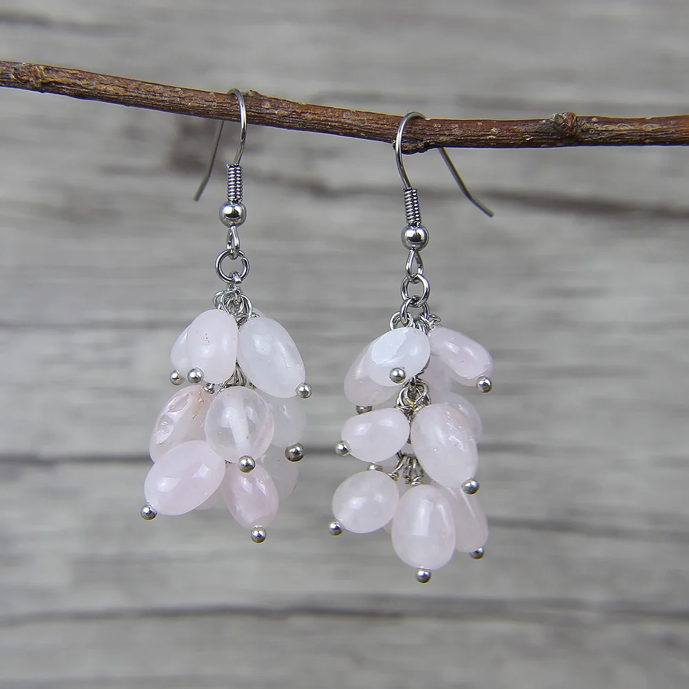 Розовый из природного камня бусы серьги boho розовые кварц бисера yoga богемный |
