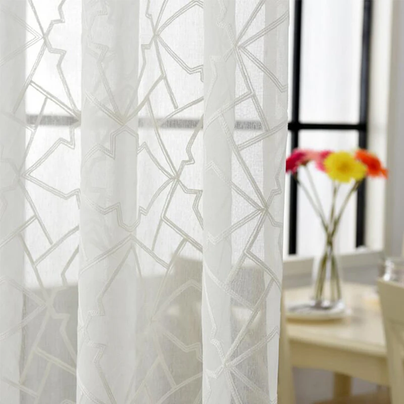 3 м настроить тюлевые ткани хлопок 280 см высокая Геометрия вышитые Sheer окна шторы