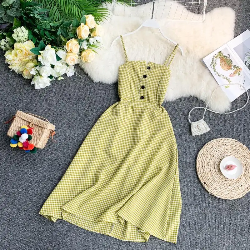 2019 летнее женское клетчатое платье однобортное винтажное ТРАПЕЦИЕВИДНОЕ