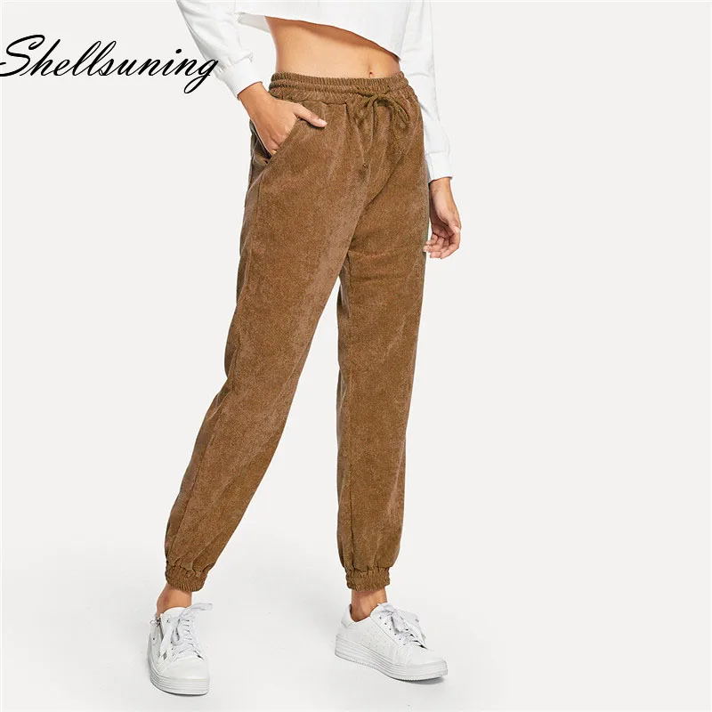 Shellsuning повседневные брюки женские 2019 весна свободные джоггеры вельветовые с