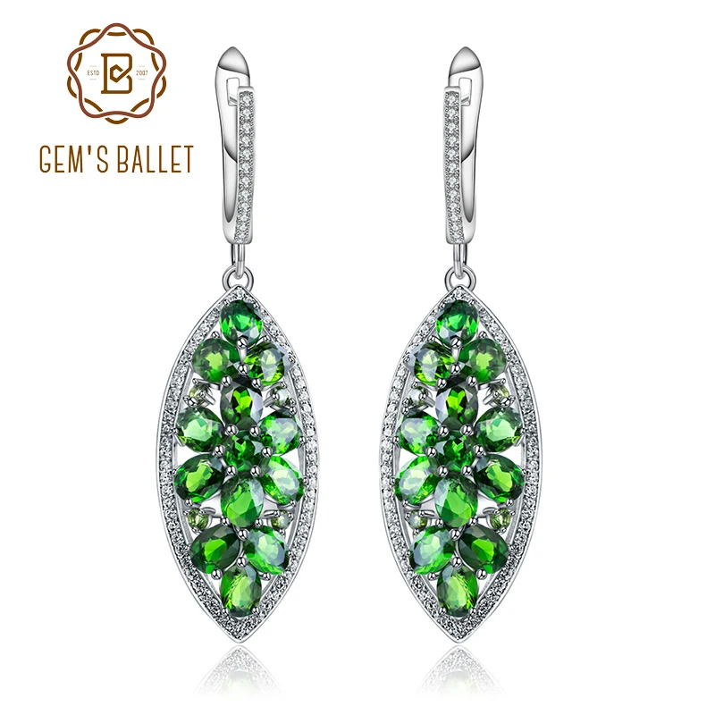 Gem балетки 5.45Ct натуральный хром диопсид Серьги с драгоценными камнями 925
