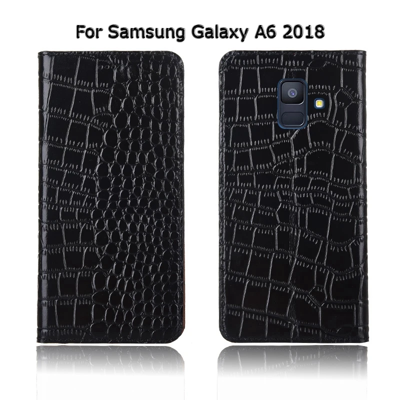 Чехол из натуральной кожи для samsung Galaxy A6 A8 Plus A530F A730F с крокодиловой текстурой, откидной Чехол-подставка для телефона