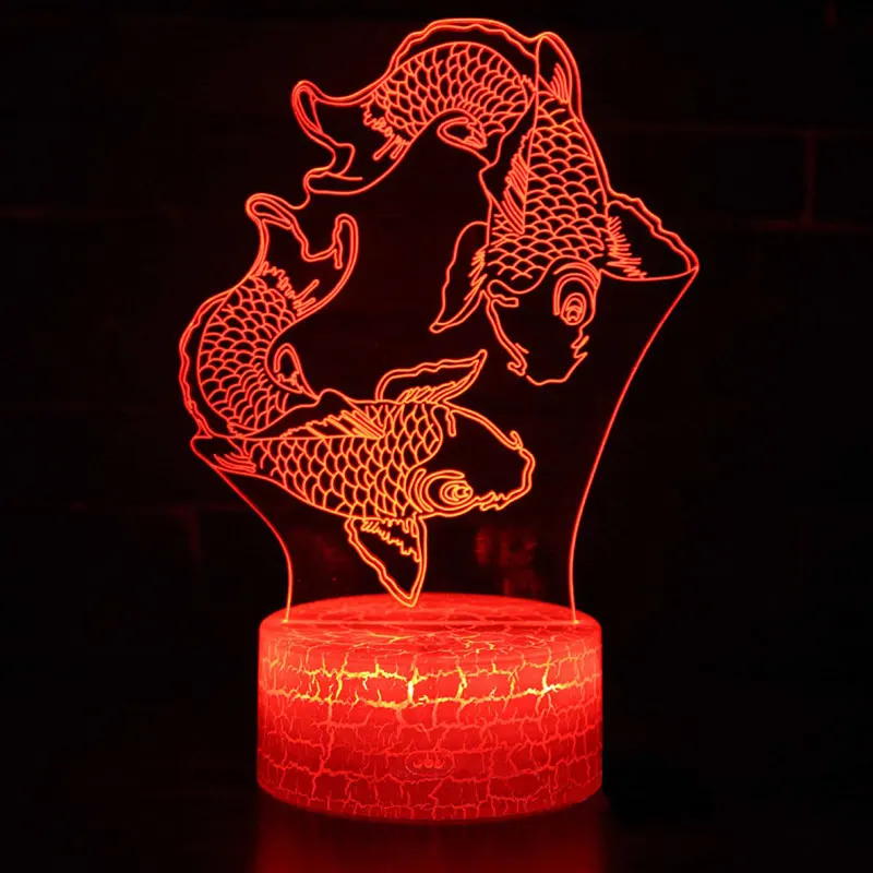 Двойная рыба тема 3D лампа светодиодный светильник 7 цветов Изменение сенсорного