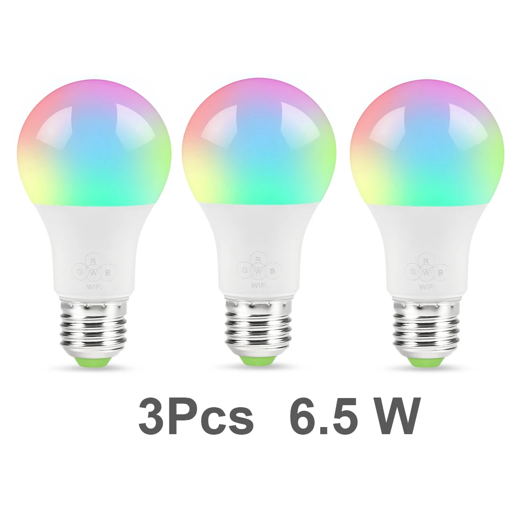 3pcs 6.5W 3/4 шт. wifi-патрон, умный свет лампы с регулируемой яркостью многоцветный E27/E14/B22 6,5 Вт светодиодный лампы совместимы с Amazon Alexa и Google Assistant умный дом - Комплект: 3pcs 6.5W