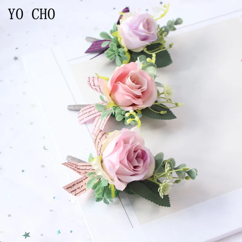 Свадебная бутоньерка YO CHO мужские красные розы розовые шелковые цветы корсажный
