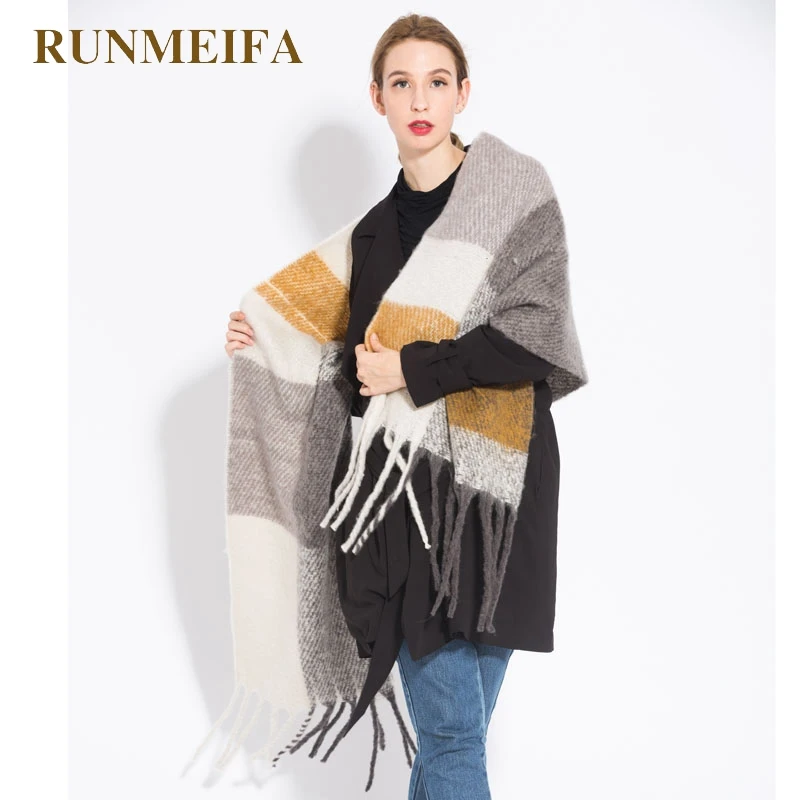 RUNMEIFA новые модные клетчатые шарфы теплые шали и обертывания для женщин зимние