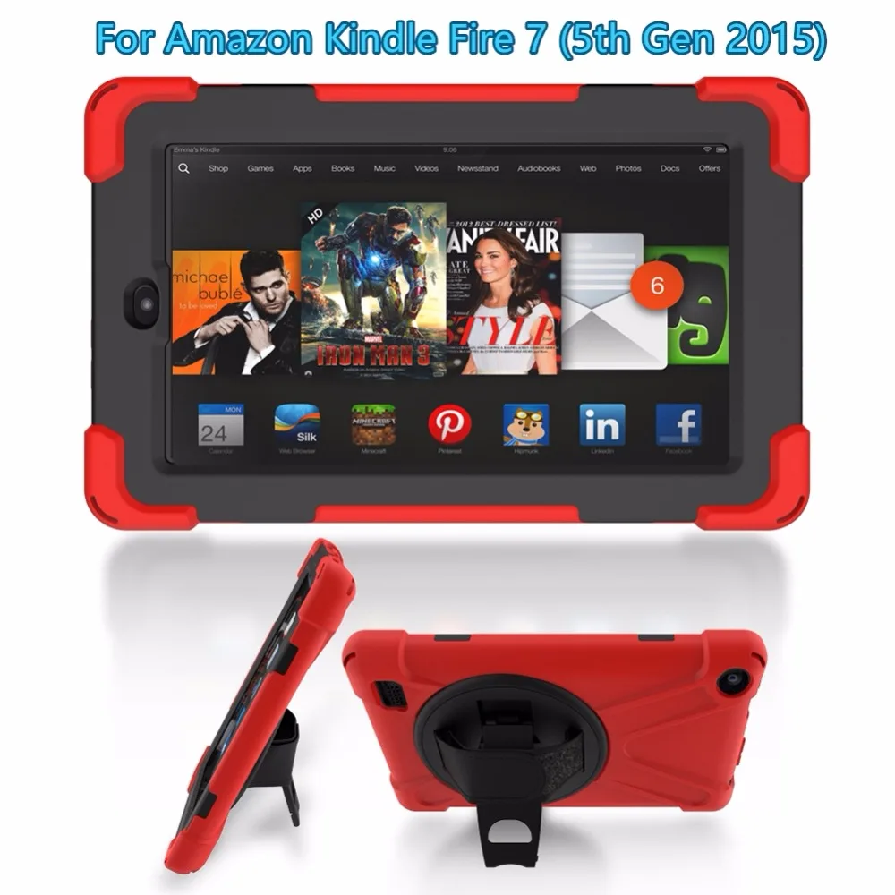 Для Amazon Kindle Fire 7 (5 го поколения 2015) 3 слойный прочный ПК + Силиконовый чехол с