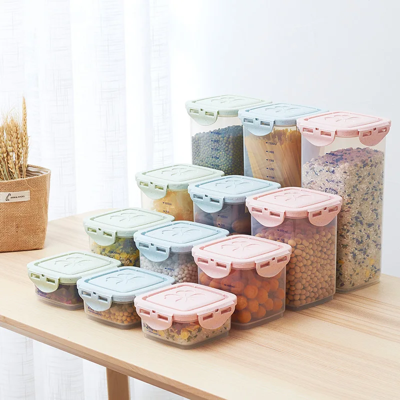 8 шт./компл. прозрачный запечатанные банки ящик для хранения продуктов питания 8 наборов Кухня пластик зерновой контейнер бак для хранения